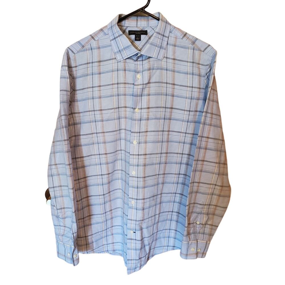 Banana‎ Republic Mens Sz L Fitted Dress Shirt Plaid Check Long Sleeve